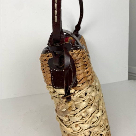 Brighton two tone woven stray rattan shoulder bag with faux leather trim - Picture 6 of 16